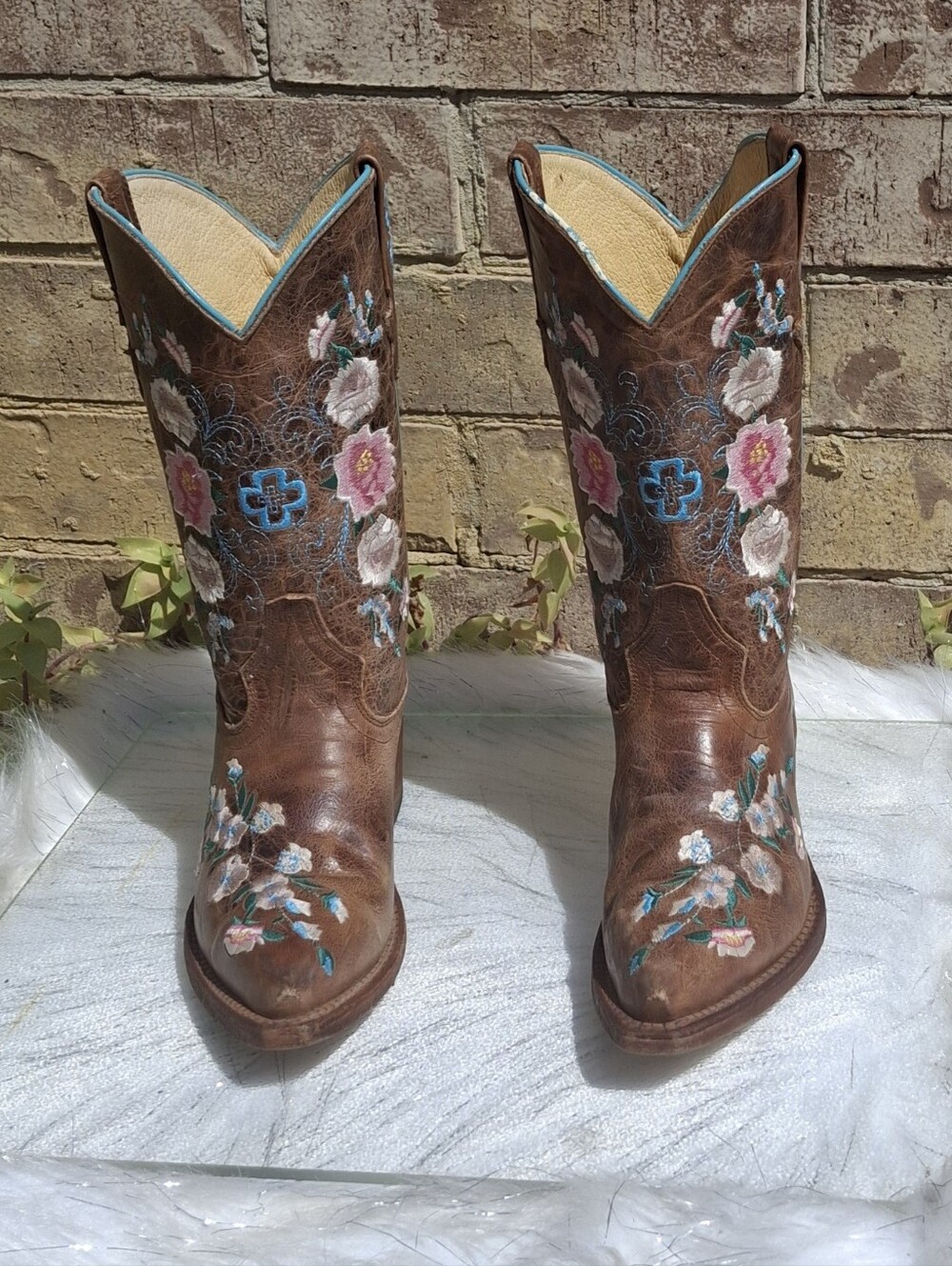 Macie Bean Kids Honey Bunch Floral Embroidered Brown Western Boots Size 2